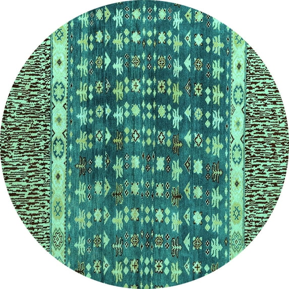 Ahgly Company Machine Washable Indoor Round Abstract Turquoise Blue Modern Area Rugs, 4' Round