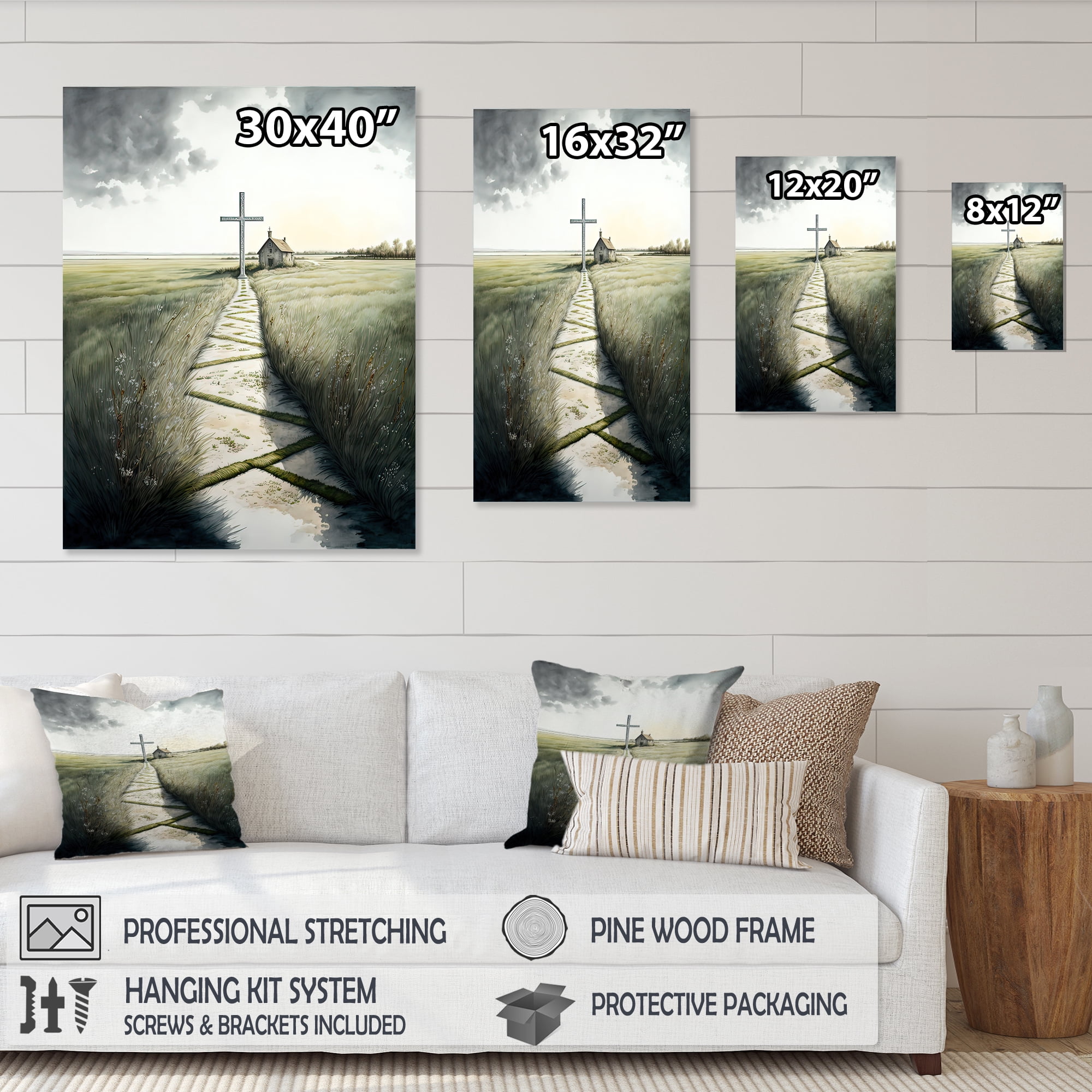 Designart Cross Status On Winding Path I Canvas Wall Art