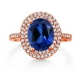 thumbnail image 2 of Gem Stone King 18K Rose Gold Plated Silver Halo Engagement Ring Created Sapphire Moissanite (2.73 Cttw), 2 of 3