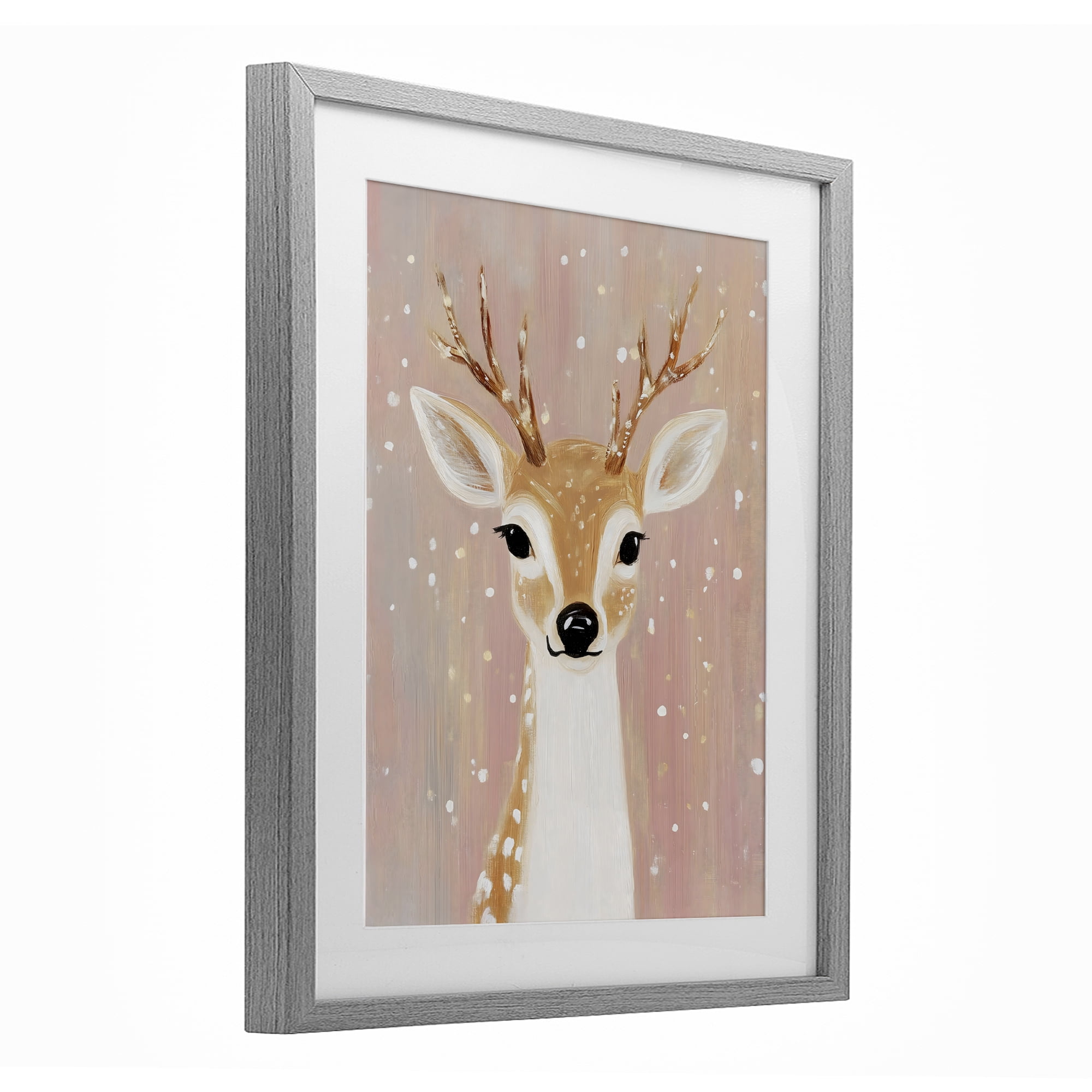 Stupell Industries Blush Pink Deer with Snowflakes Gray Framed Print Under Glass, design by The Prints Vibe