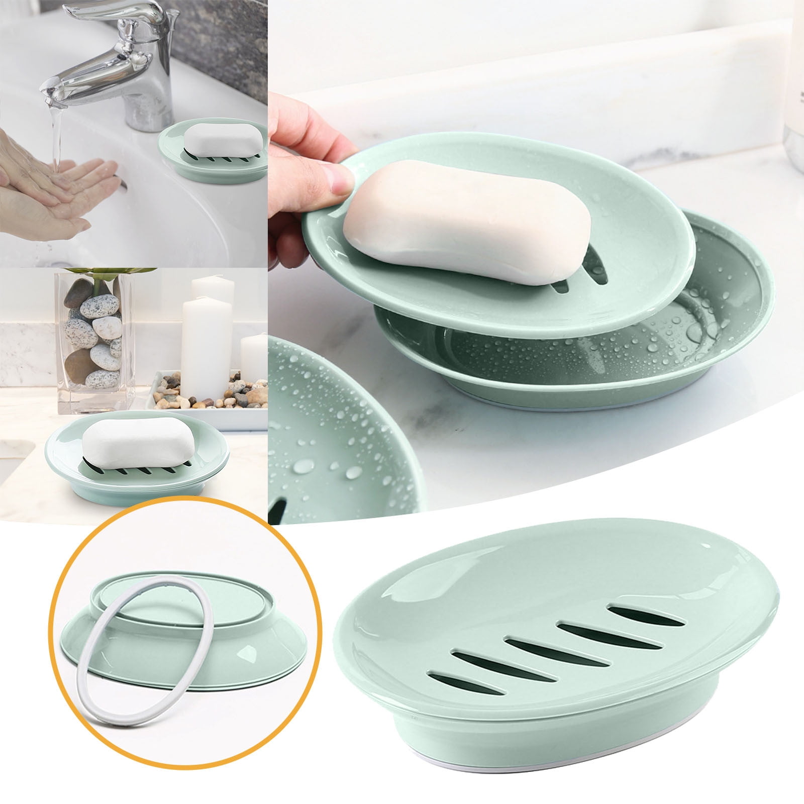 Cptfadh Oval Soap Dish Toilet Simple Soap Dish Double Compartment Drain