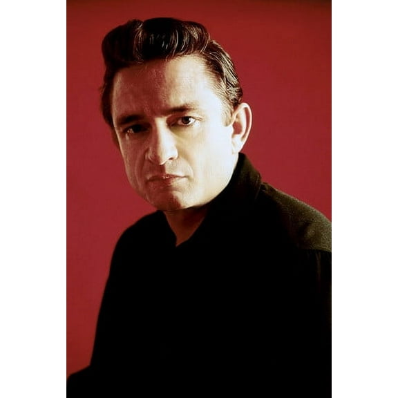 Johnny Cash 24x36 Poster 1963 pose in black shirt with red background