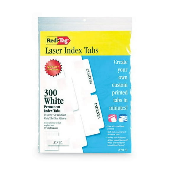Laser Printable Index Tabs, 1/5-Cut Tabs, White, 2" Wide, 300/pack | Bundle of 2 Packs