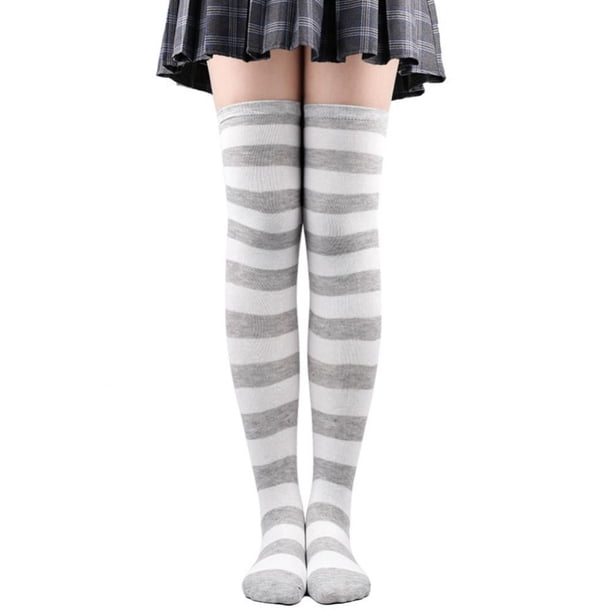 Calcetines a rayas hasta la rodilla, medias largas a rayas por encima de la rodilla para mujeres, adolescentes y jóvenes.