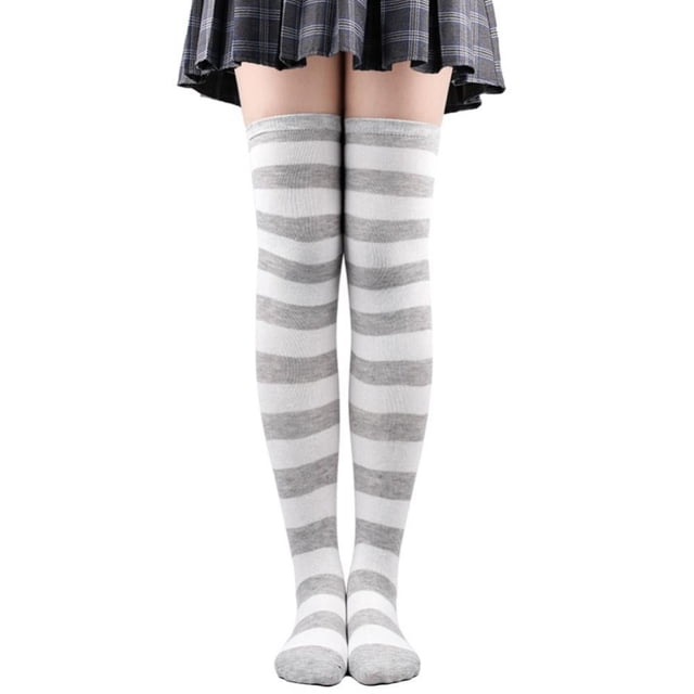 Calcetines a rayas hasta la rodilla, medias largas a rayas por encima de la rodilla para mujeres, adolescentes y jóvenes.