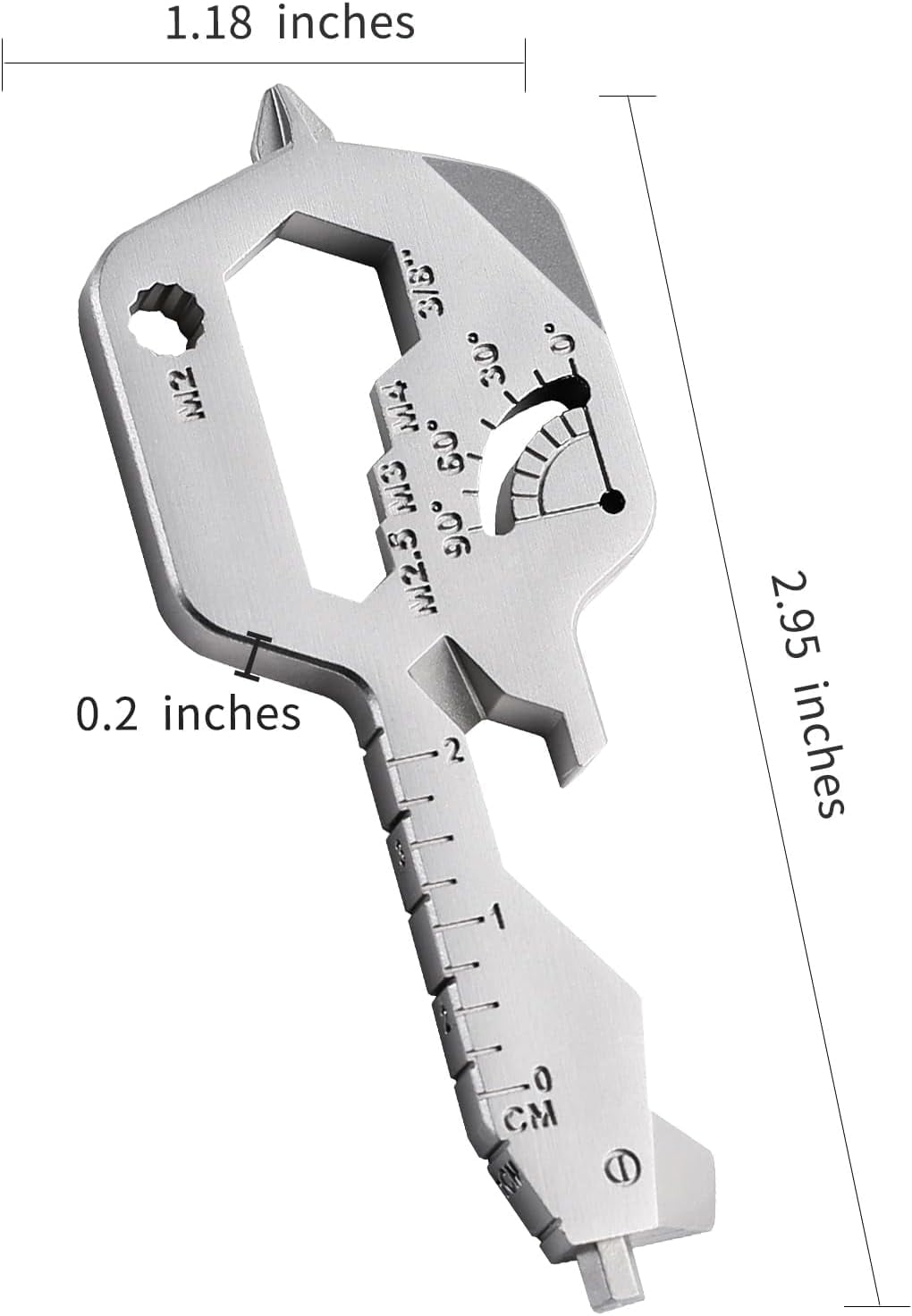 ABCISI 20 IN 1 Key Shaped Multitools, Key Shaped Pocket Tool, Stainless Steel Utility Gadget, Gift for Men, Everyday Carry, Automotive, Home Improvement, Bottle Opener, Screw Driver, Silver,Pack of 2