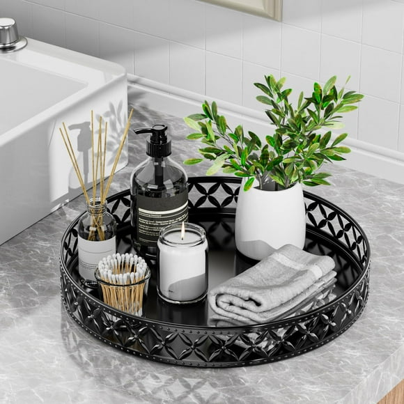 Bandeja decorativa negra EKNITEY de 28 cm para encimera de baño