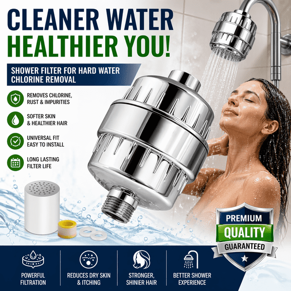 Shower Filter for Hard Water - Filtered Showerhead Water Softener Universal Faucet with Chlorine Removal Removable Heads