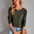 thumbnail image 4 of Camiseta de manga larga para mujer, 2 formas de uso, cuello en V redondo, costura de encaje, Top informal para otoño invierno OD verde S, 4 of 7