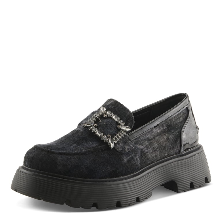 PATRIZIA MORHUA Women's Velvet Loafer – Crystal Buckle Slip-On