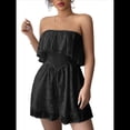 thumbnail image 1 of Mono Corto de Playa con Hombros Descubiertos, Estampado Floral, Informal, de Verano, Sin Tirantes, Plisado, con Cintura Elástica para Mujer. Negro XL, 1 of 8