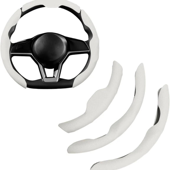 All-Season Steering Wheel Cover, Carbon Fiber Pattern, Comfort Grip, Fits Standard 14.5-15 inch Wheels White