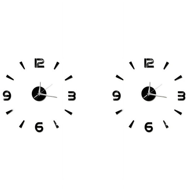 24X 3D Decoración del Hogar Reloj de Pared de Cuarzo DIY Relojes Reloj de Moda de Sala de Estar de Acrílico Espejo Pegatinas de Negro