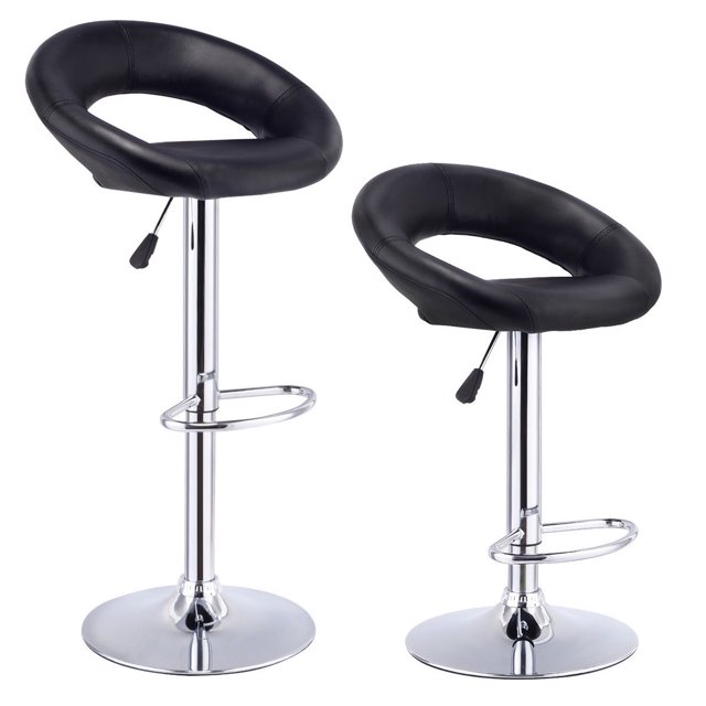 Gymax Tabourets de Bar Réglables en Cuir PU 2 Pcs Noir