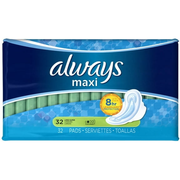 Always Maxi Pads Long Super Flexi-Wings 32 Each (Pack of 2)