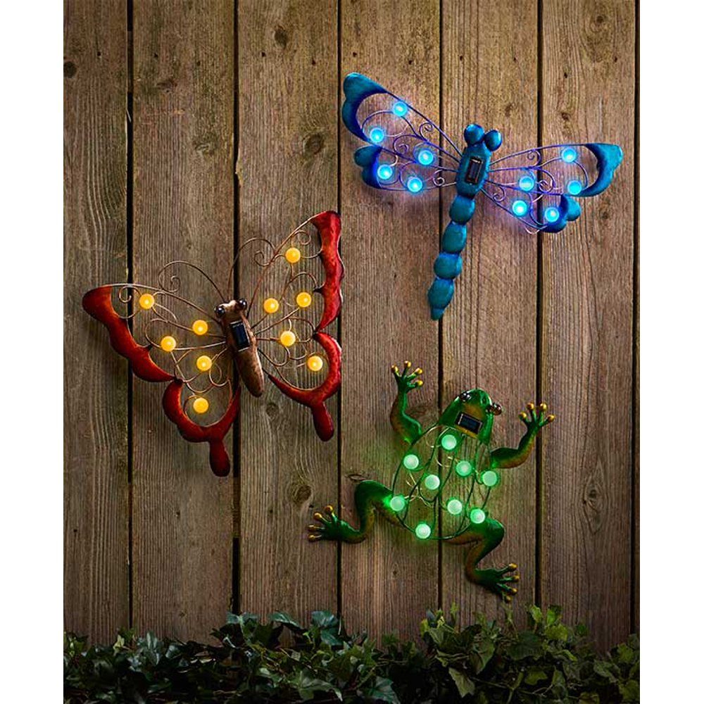 Solar Lighted Garden Metal Wall Art Sculpture Plaque Decoration (frog