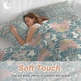 thumbnail image 4 of 3 Piece Teal Pink Duvet Cover Set Full Size, Microfiber Comforter/Quilt Cover with Corner Ties and 2 Pillowcases, Vintage Floral Watercolor Boho Ethnic All Season Soft Bedding with Zipper Closure, 4 of 8