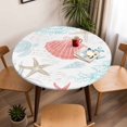 thumbnail image 5 of Marine Life Elastic Fitted Round Table Cover Teal Sea Turtle Starfish Coral Waterproof Outdoor Tablecloth for Holiday Party, Picnic, Patio & Dining Fits Tables Up to 45"-54", 5 of 8