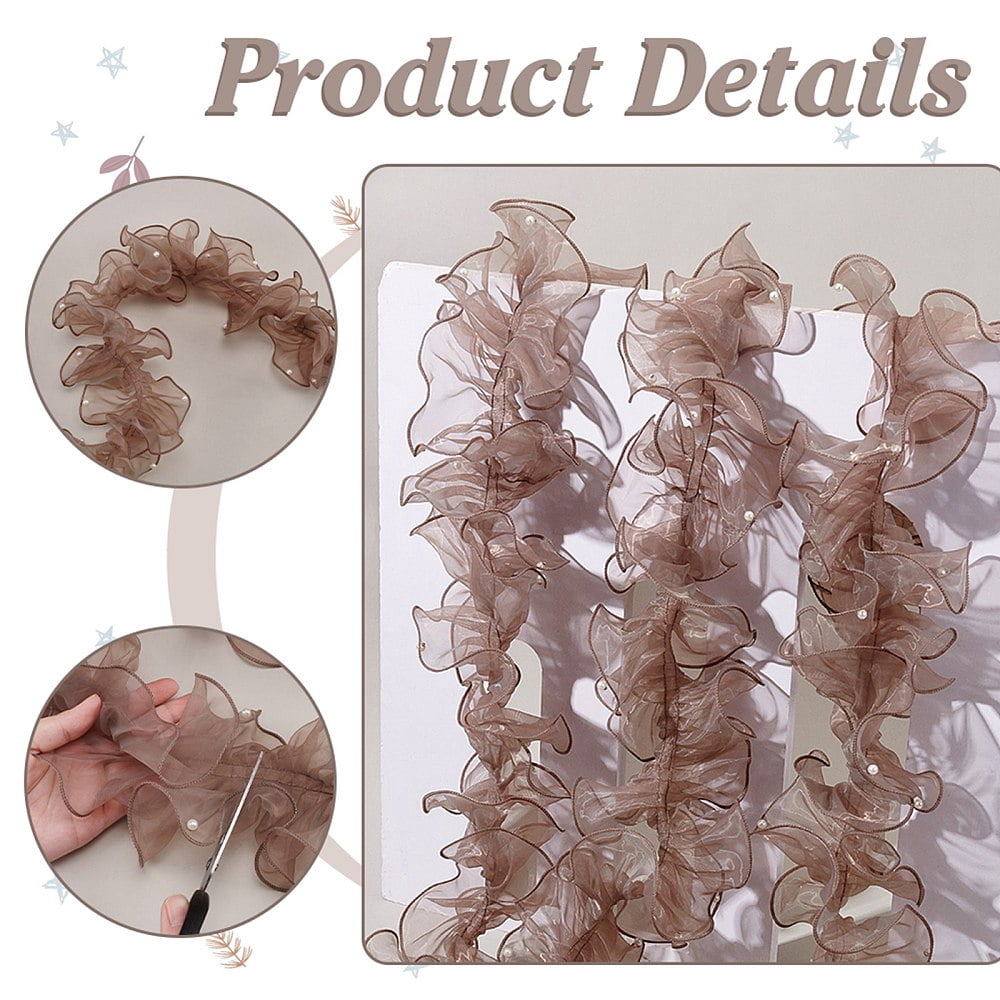 5 Yards Pleated Organza Pleated Lace Ribbon Ruffled Ribbon with Plastic Beads Garment Accessories Gray 4-7/8 inch(125mm)