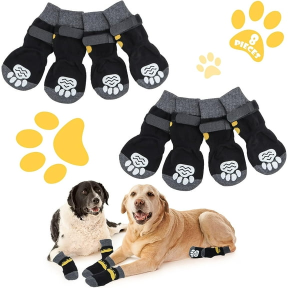 8PCs Dog Socks for Hardwood Floors to Prevent Licking,Dog Boots Paw Protector with Non Anti Slip, Dog Grips Slippers for Large Senior Dogs