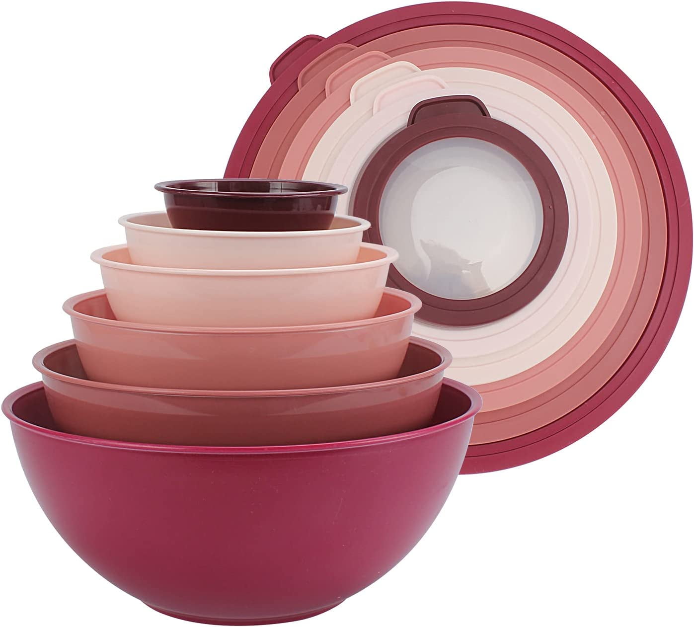 Elite Gourmet EBS-0012 12-Piece Stainless Steel Interior Colored Stackable Nesting Mixing Bowls with Airtight Lids (Set of 6) Space Saving Food