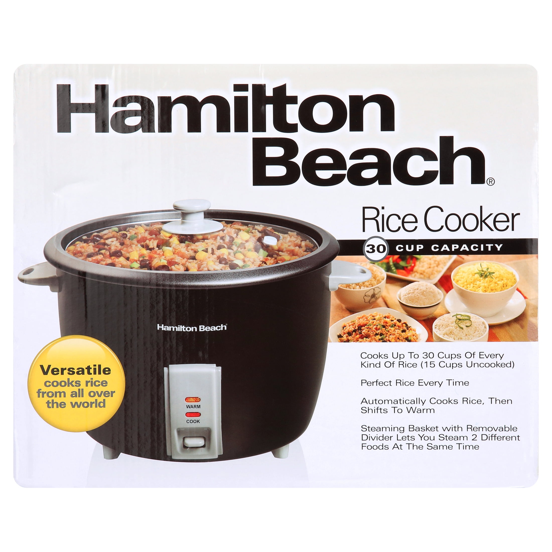 Hamilton Beach Rice Cooker and Food Steamer, 30 Cups Cooked (15 Uncooked),  Steam Basket, Black, 37555 