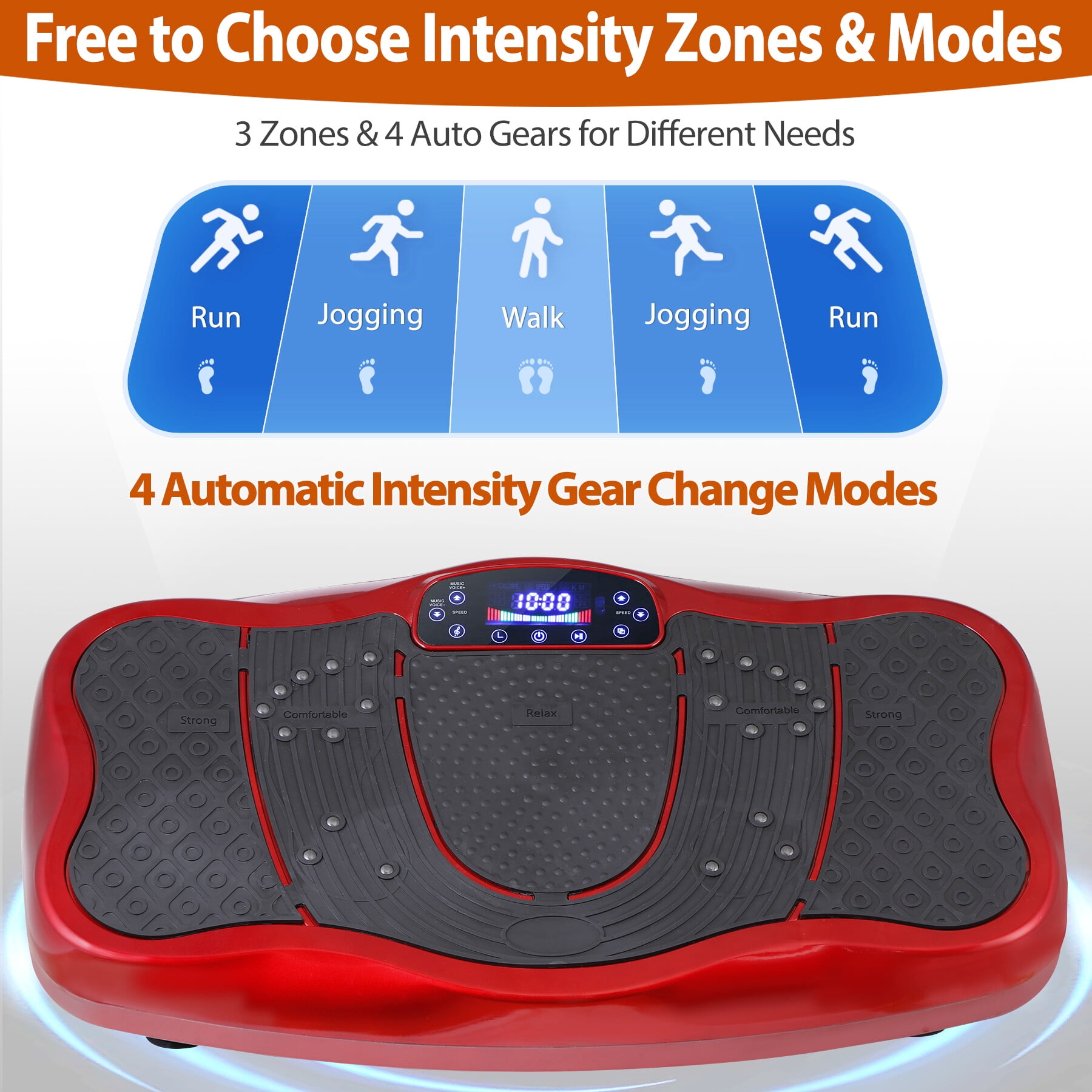 HomGarden Vibration Plate Exercise Machine 120 Levels Full Body Fitness Workout Platform Lymphatic Drainage W/Bluetooth, USB Port, Remote, Red
