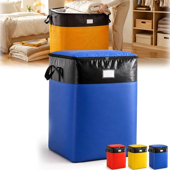 Heavy-Duty Reinforced Moving & Storage Bag, Large Waterproof Packing Totes with Handles, Collapsible Reusable Clothes Bins for Blankets College Supplies (Blue,104L(15.7 × 20.5 × 21.3 inch))