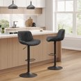 thumbnail image 3 of Art Leon Rustic Bar Stools Set of 2, Faux Leather with Backrest Chrome Legs, Upholstered Swivel Kitchen Stools, Black Brown, 3 of 7