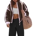 thumbnail image 5 of Czanzd Women's Sherpa Fleece Zip-Up Jacket Contrast Fall Winter Warm Sweatshirt(Brown,XL), 5 of 6