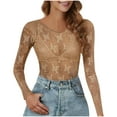 thumbnail image 2 of Babysbule Womens Tops Women's See-Through Long Sleeve Seamless Arm Shaper Lace Embroidered Tops, 2 of 5