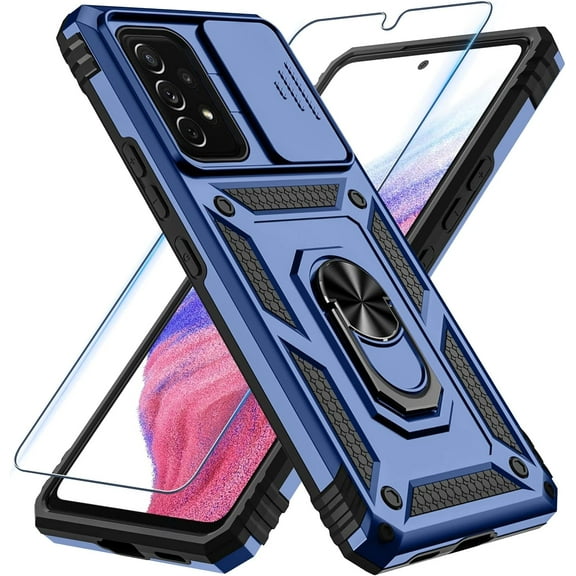 Samsung Galaxy a53 5G Case ,Heavy Duty Shockproof Full Body Protective Phone Cover,Built in Finger Ring Stable Holder Kickstand,2022 Blue