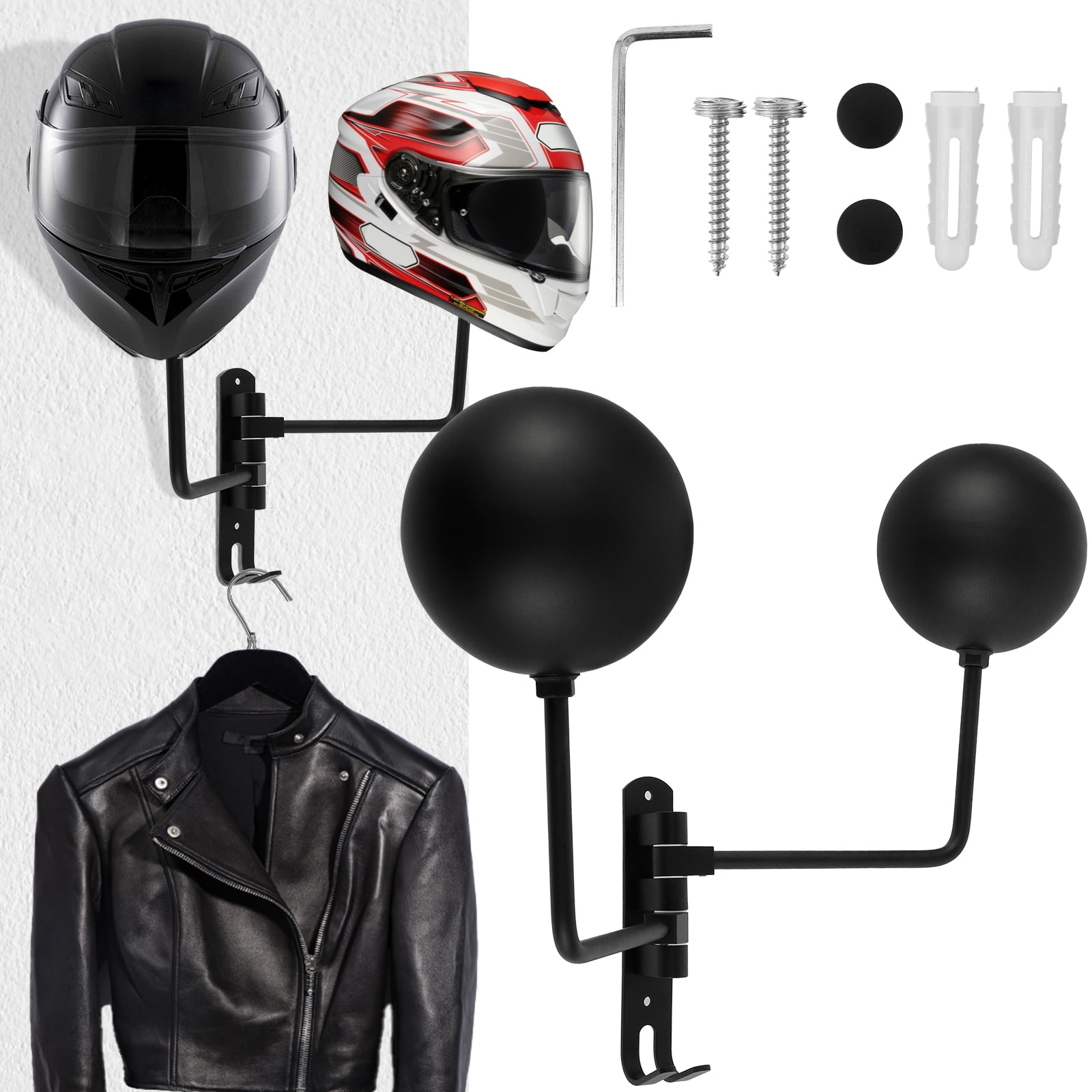 Protoiya Dual-Ball Motorcycle Helmet Holder Wall Mount 180° Rotation