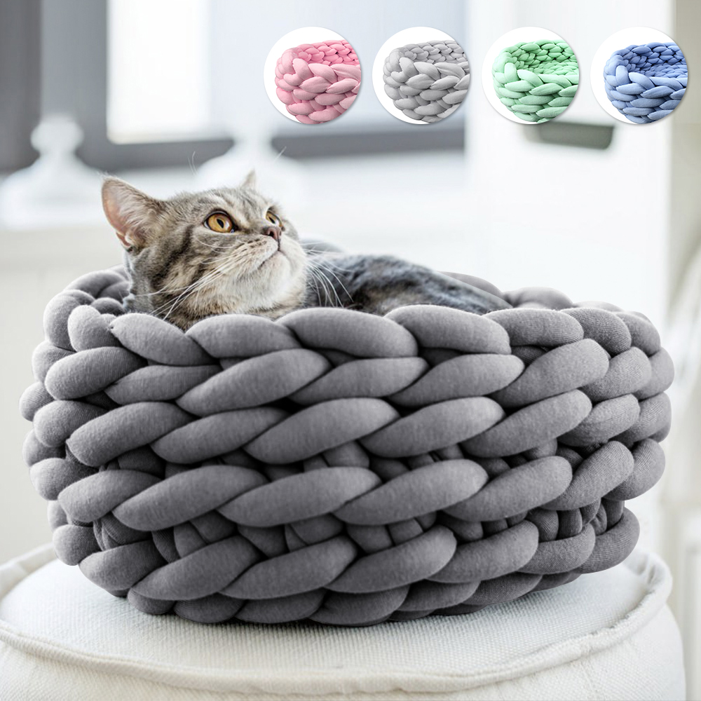 Anminy Knit Cat Bed Puppy Pet Bed Handmade Kitten Cuddler Cave Basket Dark Gray Walmart Com Walmart Com