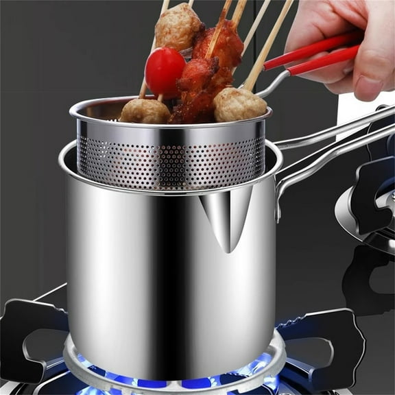 All-In-One Stainless Steel Deep Fryer For Household Use, Compact Lightweight Design With Lid And Strainer Basket, Ideal For Frying French Fries Chicken Shrimp Tempura And More