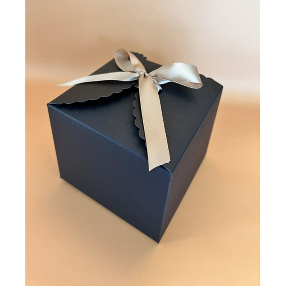 30 Black Party Favor Candy Box with Gold Satin Ribbon 4.7”x4.7”x3.5”Inch