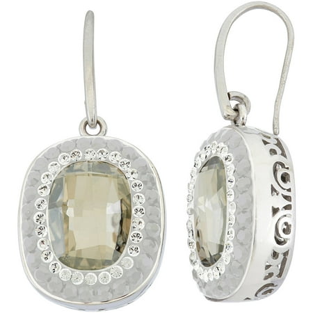 5th & Main Rhodium-Plated Sterling Silver Oval Clear Swarovski with White Pave Crystal Earrings