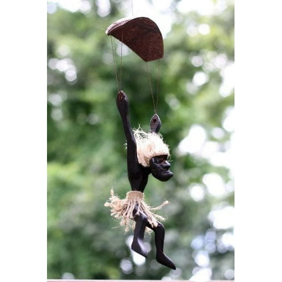 G6 Collection Handmade Wooden Primitive Skydiving Tribal Funny Statue Sculpture Tiki Bar Handcrafted Unique Gift Home Decor Accent Figurine Decoration Artwork Hand Carved (Parachuting)