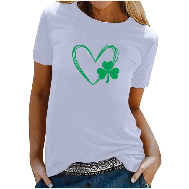 Besolor T-Shirts de la Saint-Patrick pour Femmes Été Col Rond Manches Courtes Tuniques Tops Décontractés Blouse Graphique Ample