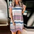 thumbnail image 2 of Henpk Summer Dresses for Women Striped T Shirt Dress Casual Midi Dress Short Sleeve Sundress with Pockets Fashion Casual Summer Pocket Sleeveless Lace Print V-Neck Dress Purple M, 2 of 8
