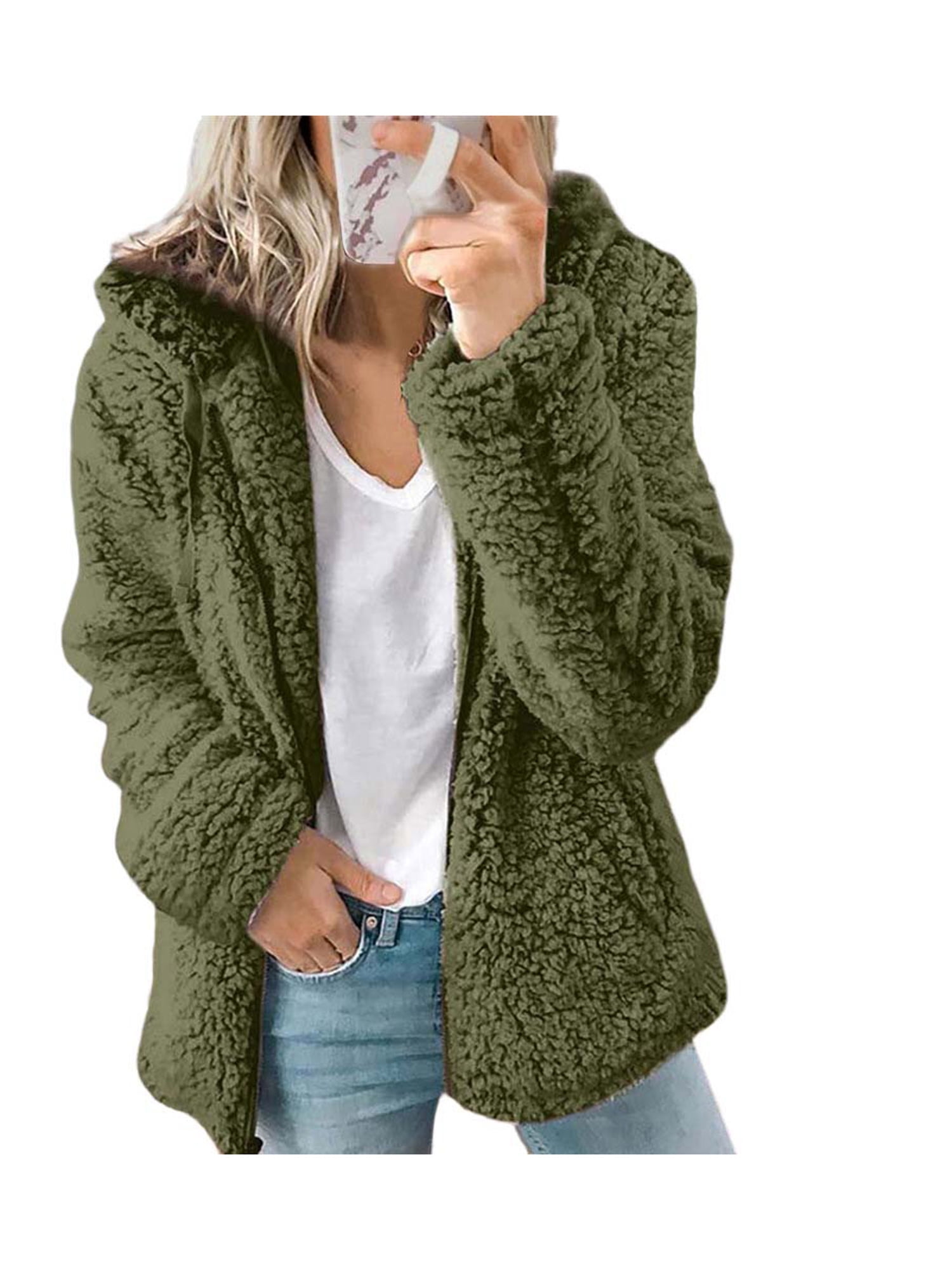 Womens Warm Teddy Bear Fluffy Coat Fleece Jacket Ladies Outwear Tops Plus Size