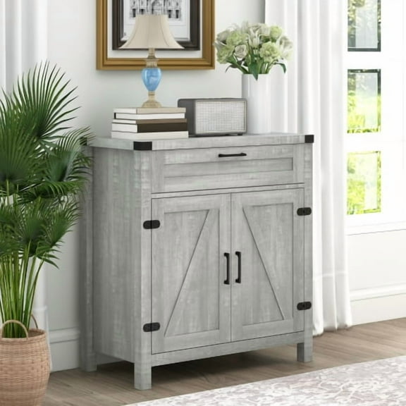 32" Farmhouse Kitchen Cabinet - Gray Sideboard Buffet with Storage Drawer & Coffee Bar Station