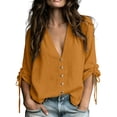 thumbnail image 3 of Horkkom Button Down Shirts for Women Long Sleeve V Neck Linen Shirts Trendy Solid Color Loose Casual Tops M, 3 of 7