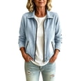 thumbnail image 2 of PiGOGI Women's Fall Winter Solid Zip Pocket Denim Jacket Long Sleeve for Fitness Yoga Sports Casual Light Blue L, 2 of 7