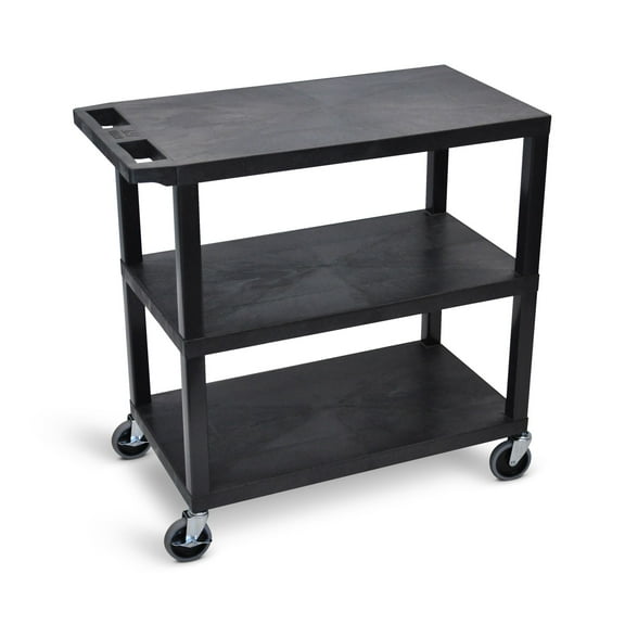 Luxor 18" x 32" Three Shelf Flat Utility Cart - Black