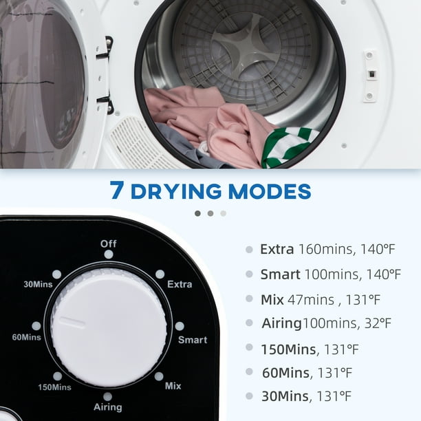 HOMCOM Portable Clothes Dryer, 120V 1300W Compact Laundry Dryer with  Intelligent Drying, 3.2 cu.ft Stainless Steel Drum, Front Load Electric  Dryer for
