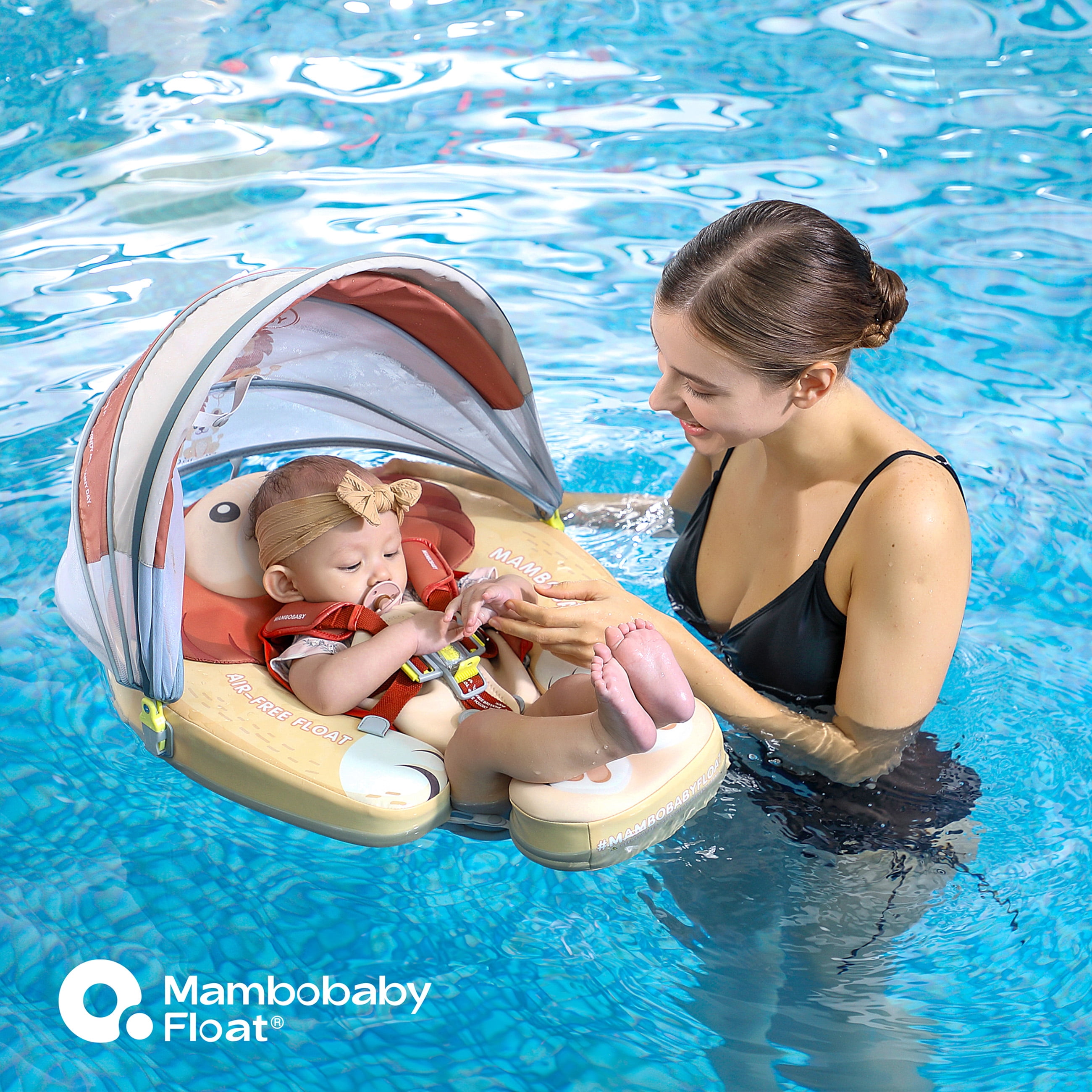 Mambobaby Baby Pool Float with 3D Canopy and Carrier- Yellow