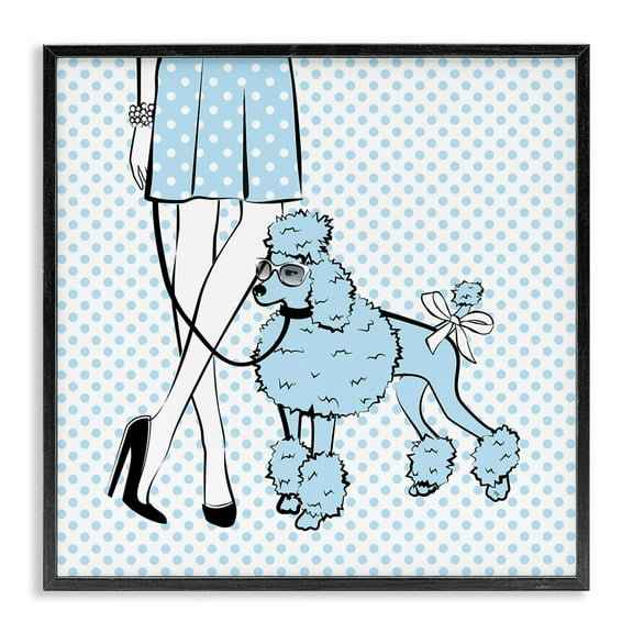 Stupell Industries Dotted Girl & Poodle Novelty Painting Black Framed Art Print Wall Art, 12 x 12