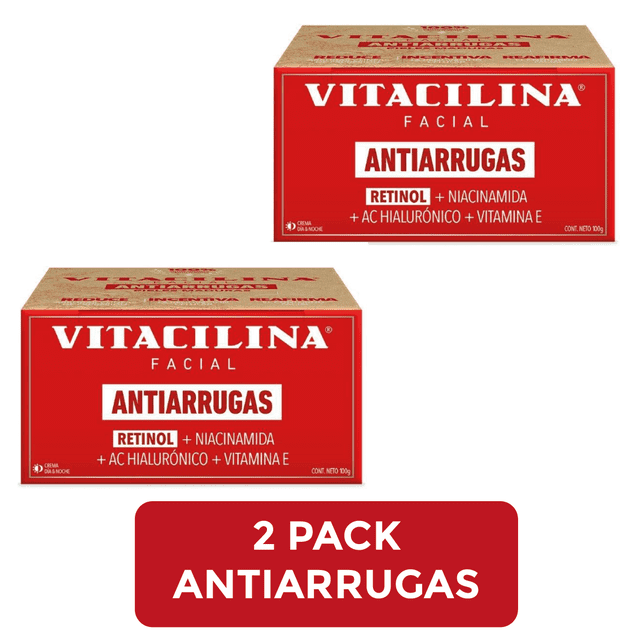 2 Pack Crema Facial Anti Arrugas/Edad con Retinol Vitacilina 100g - Reduce Líneas de Expresión, Reafirma y Remodela el Contorno Facial, Mejora la Firmeza de la Piel
