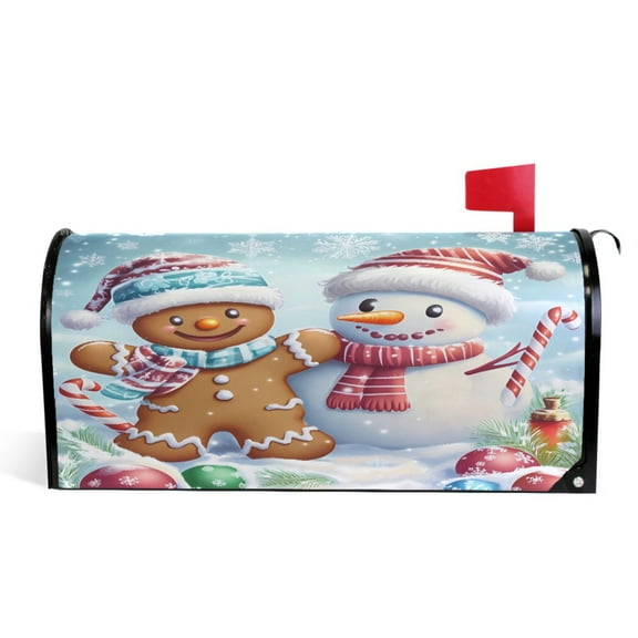 Ryvnso Mailbox Cover Gingerbread Snowman Magnetic Mailbox Wrap Standard Size 21x18 Inch